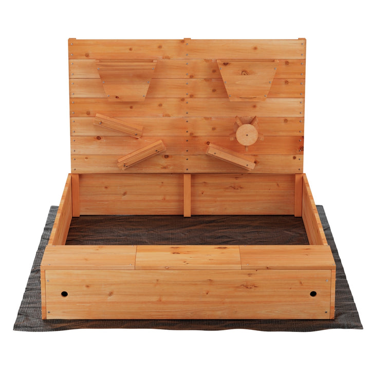 Wooden Sandpit with Cover & Water Play Area - 120cm