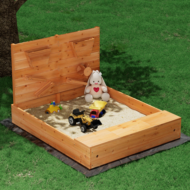 Wooden Sandpit with Cover & Water Play Area - 120cm