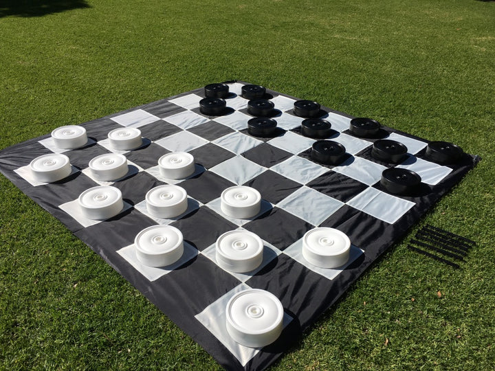 Giant Size Outdoor Draughts Checkers Game Set w/Mat 3x3m