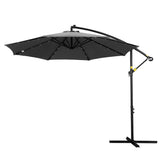 Instahut 3m Outdoor Cantilever Umbrella w/Base & LED Lights - Charcoal