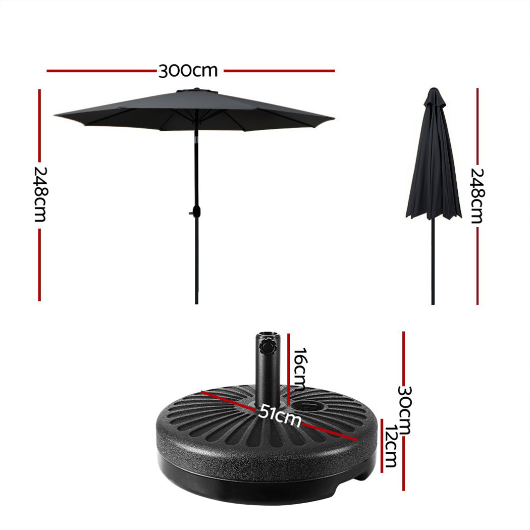 black patio umbrella canada Instahut 3m Outdoor Umbrella with Base - Tilt