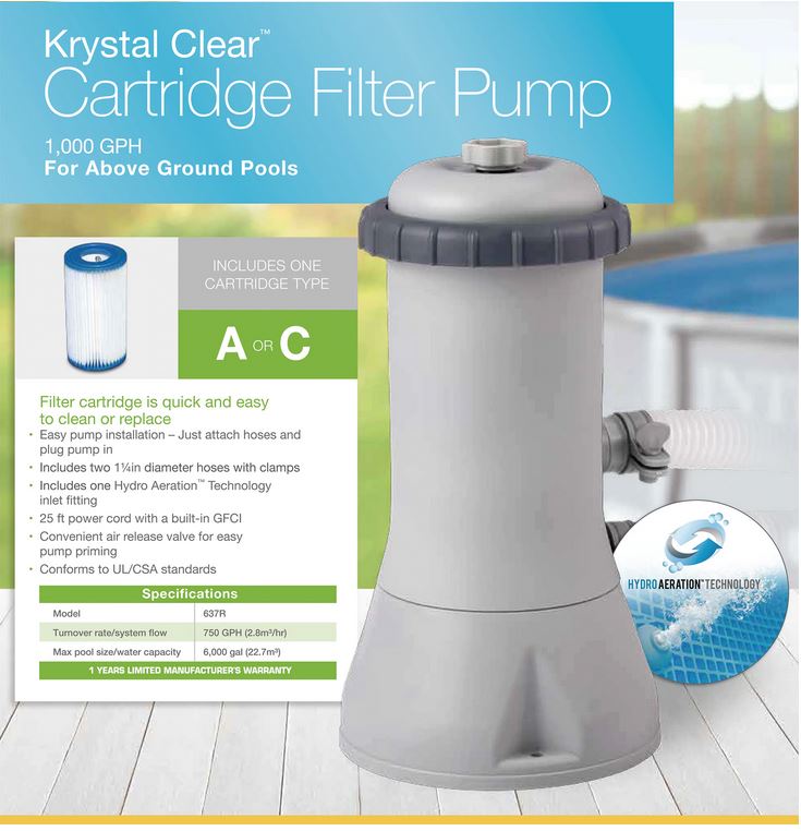 Intex Pool Pump & Filter - 3785 L/PH