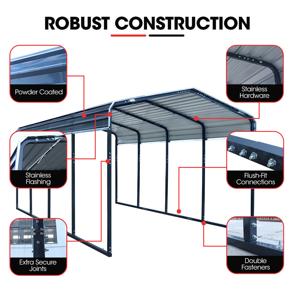 SHADE SHIELD Single Carport Shed 3.3 x 6 x 2.9m, Galvanised Steel Frame, Powder Coated Gable Roof