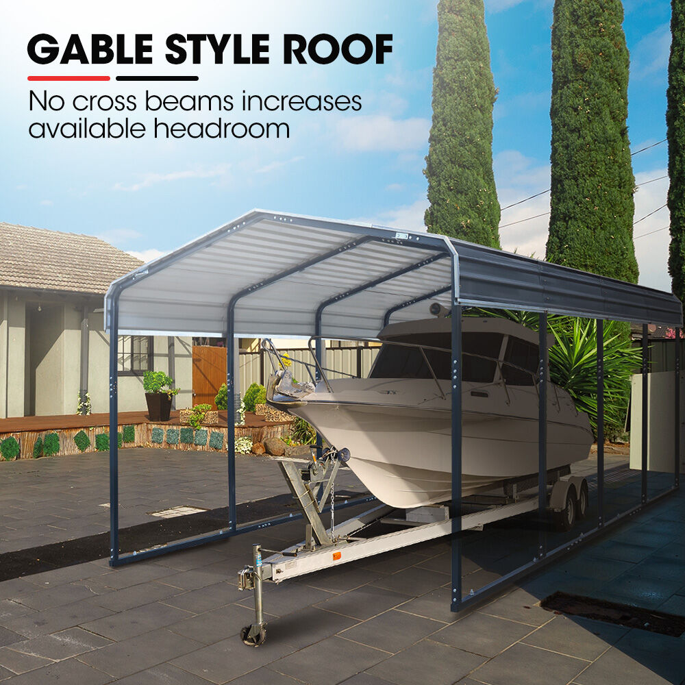 SHADE SHIELD Single Carport Shed 3.3 x 6 x 2.9m, Galvanised Steel Frame, Powder Coated Gable Roof