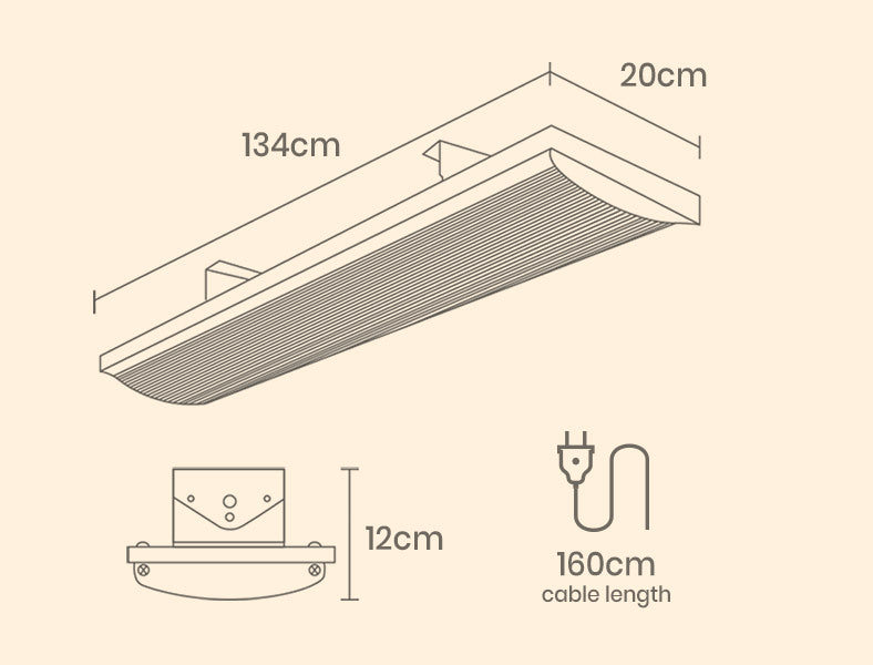 BIO Outdoor Strip Radiant Heater  - Ceiling / Wall Mount - 2400w