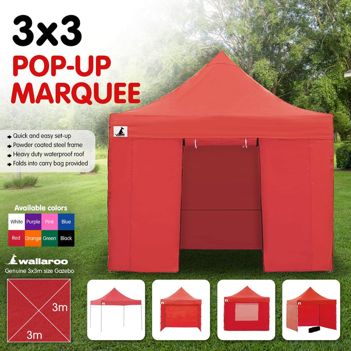 Wallaroo 3m x 3m Pop Up Gazebo / Marquee - Red
