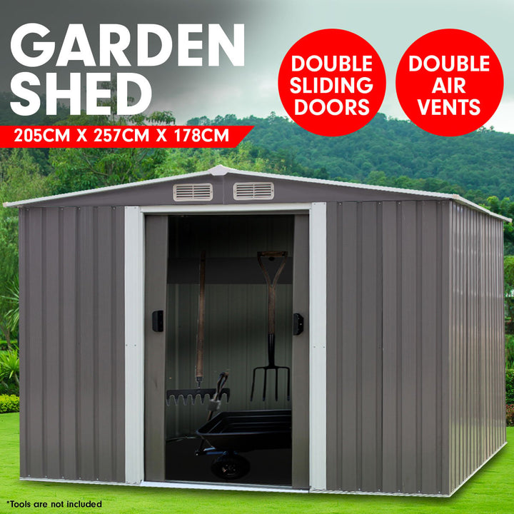 Wallaroo 6ft x 8ft Garden / Storage Shed - Spire Roof - Grey