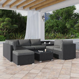 Large Modular Outdoor Lounge Set in Black (with Ottoman)