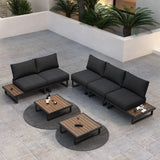 Modern Outdoor 7pc Lounge Set with Slatted Polywood Design