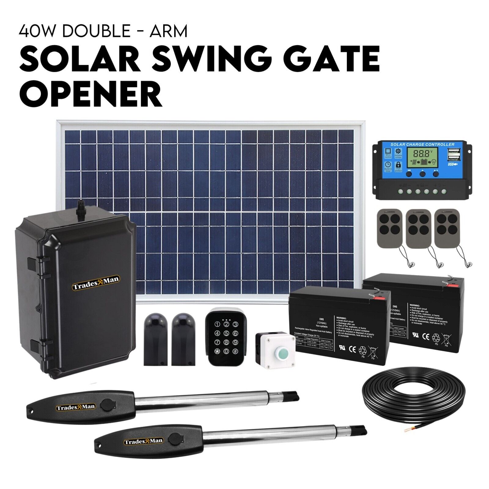 Solar Swing Double Swing Gate Opener Automatic Full Solar Power Kit Remote Control ...