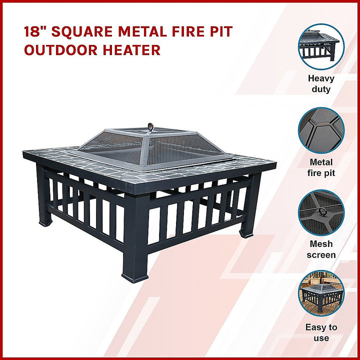 18" Square Metal Fire Pit Outdoor Heater