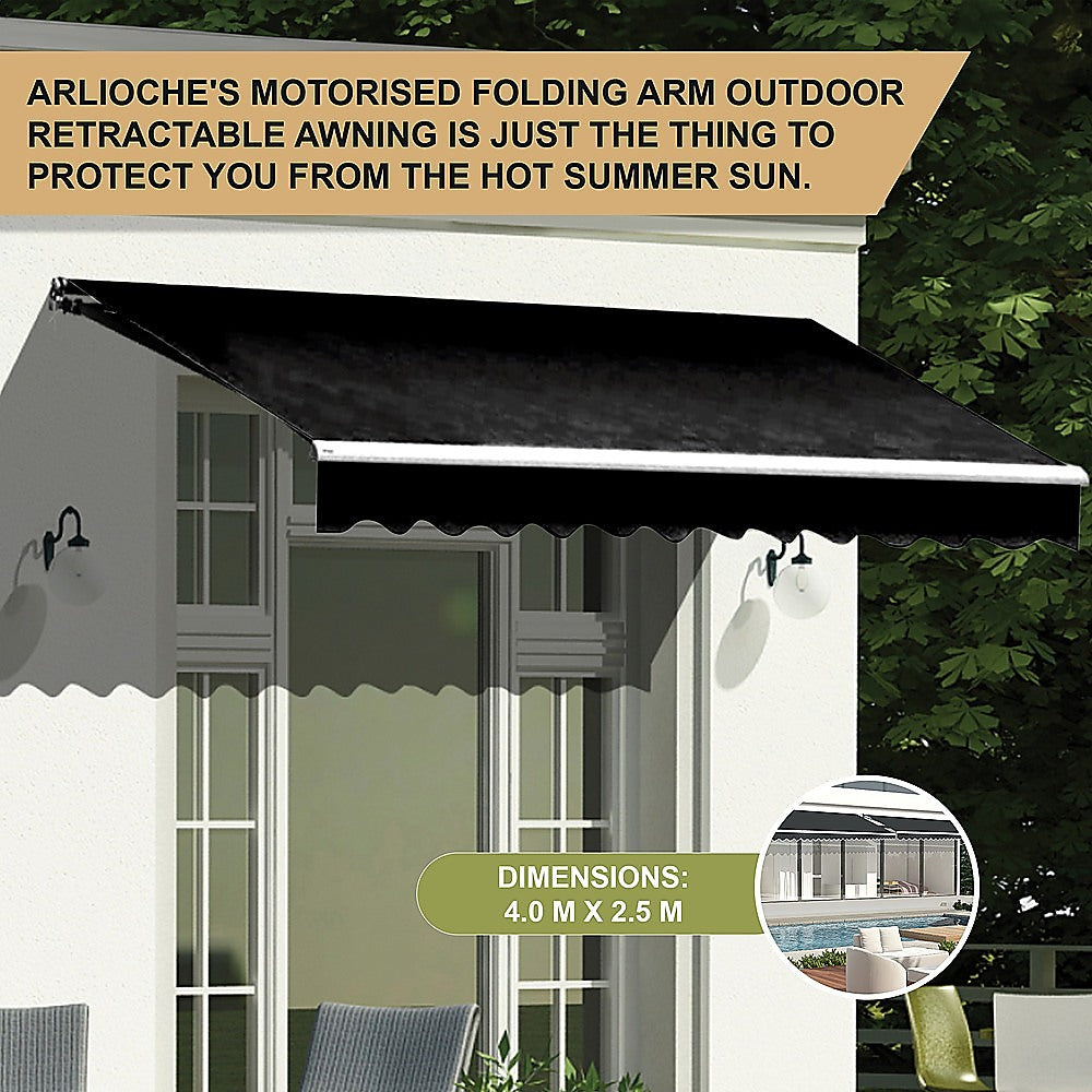 4.0m x 2.5m Outdoor Retractable Folding Arm Awning - Black