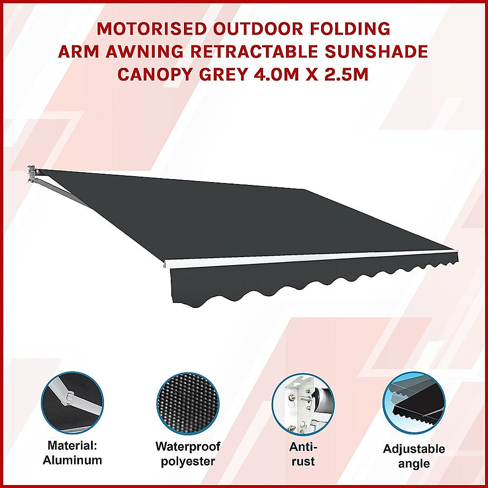 4.0m x 2.5m Motorised Outdoor Folding Arm Awning / Retractable Sunshade - Grey