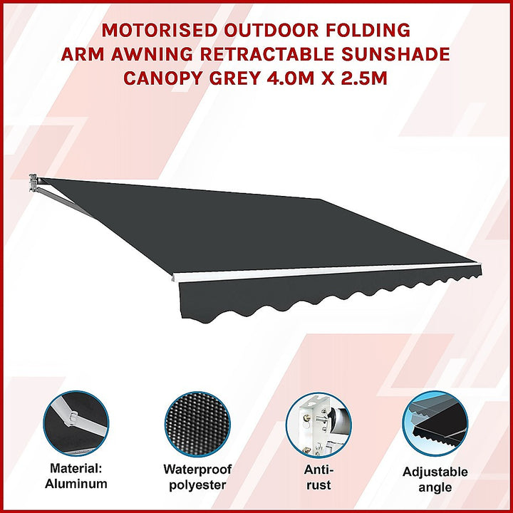 4.0m x 2.5m Motorised Outdoor Folding Arm Awning / Retractable Sunshade - Grey