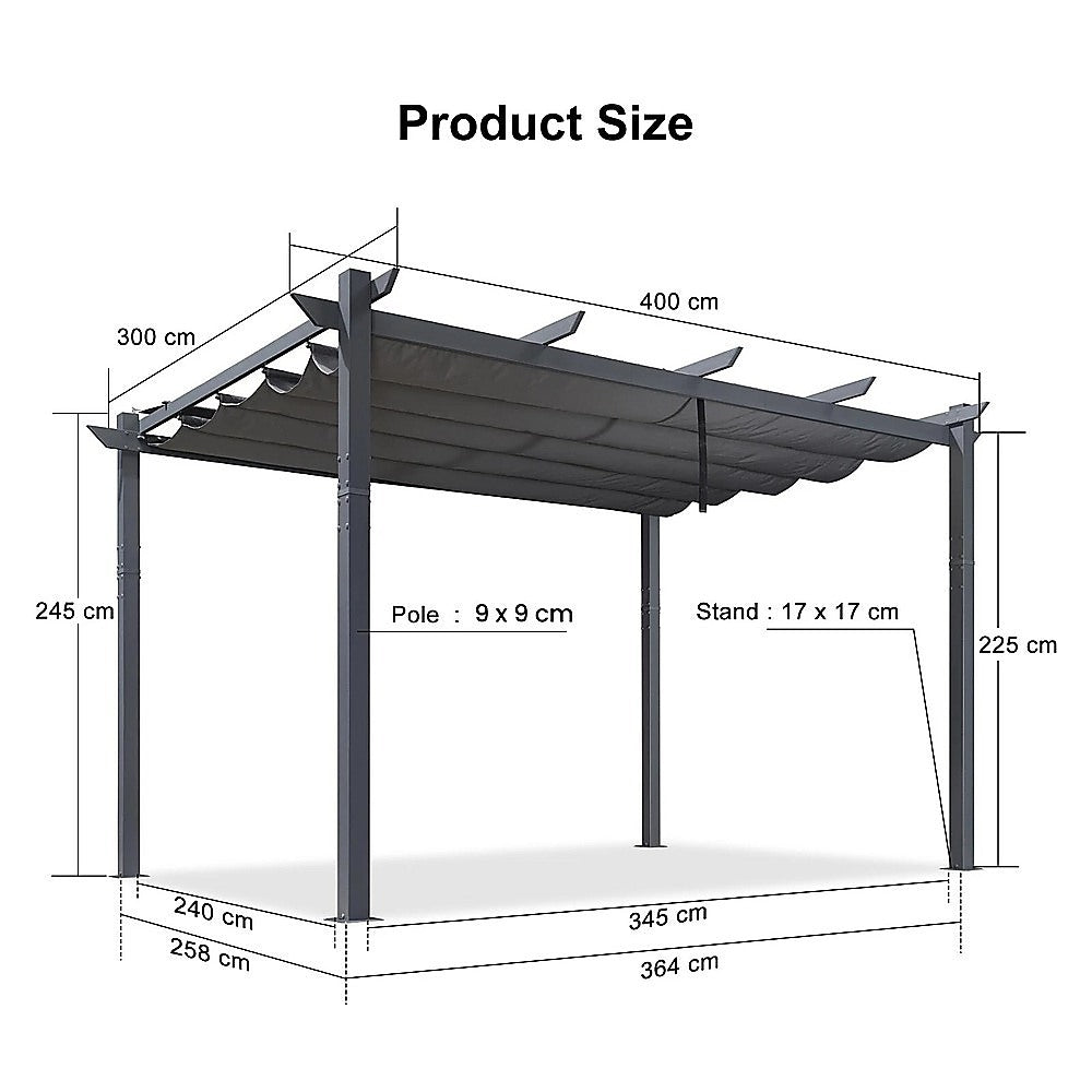 3m x 4m Aluminium Pergola with Retractable Roof