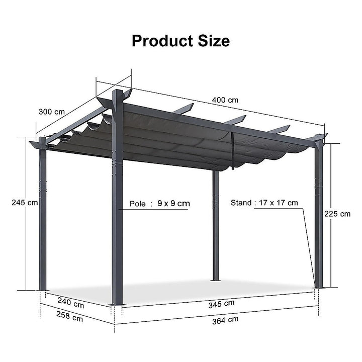 3m x 4m Aluminium Pergola with Retractable Roof