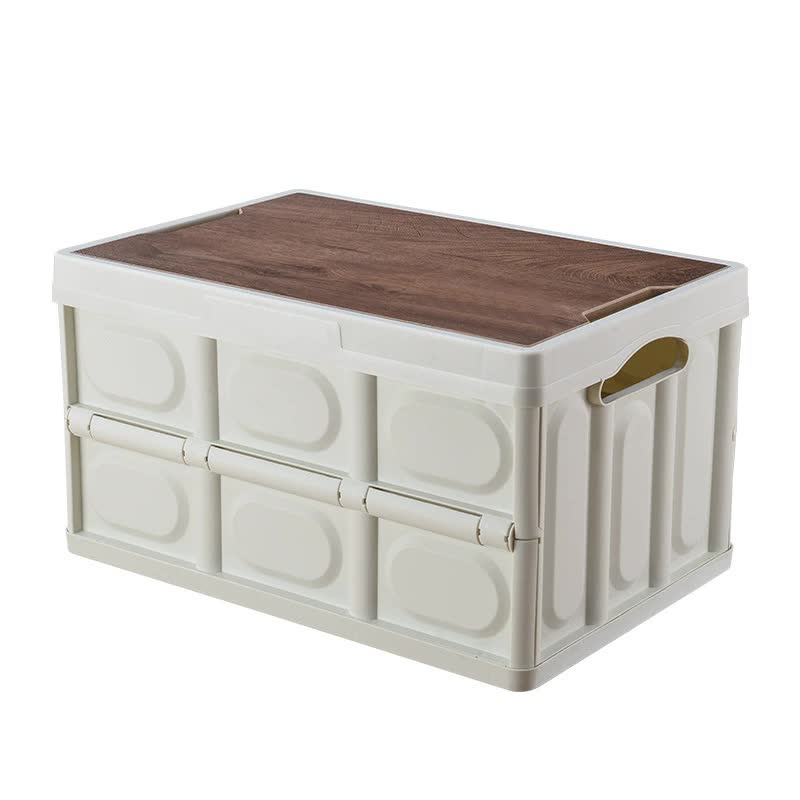 30L Foldable Outdoor Storage Box with Wooden Lid