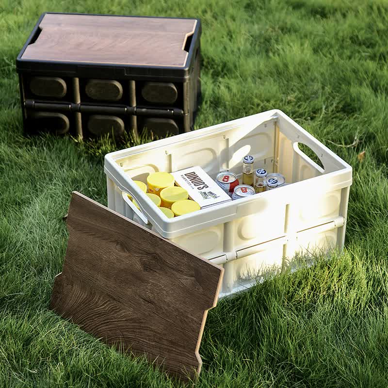30L Foldable Outdoor Storage Box with Wooden Lid