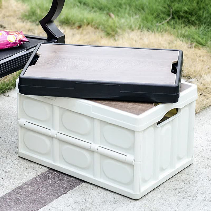 30L Foldable Outdoor Storage Box with Wooden Lid