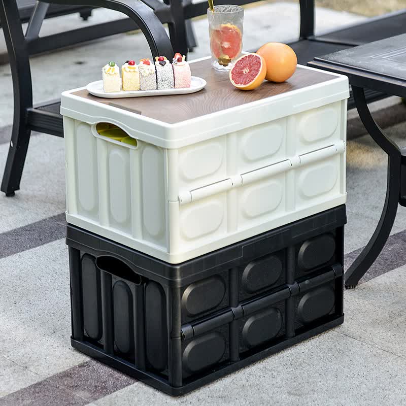 30L Foldable Outdoor Storage Box with Wooden Lid