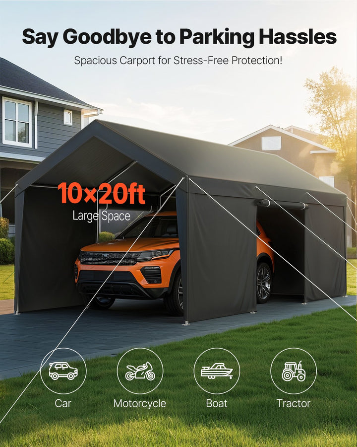 VEVOR Carport Car Canopy 12x20FT Heavy Duty Car Shelter with Sidewalls White