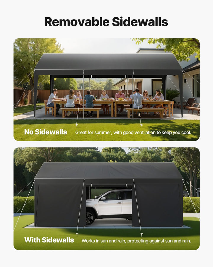 VEVOR Carport Car Canopy 12x20FT Heavy Duty Car Shelter with Sidewalls White