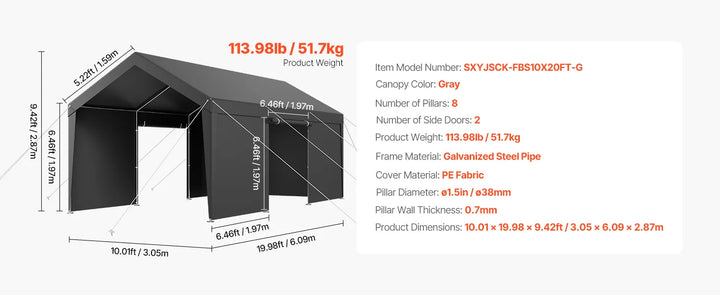 VEVOR Carport Car Canopy 12x20FT Heavy Duty Car Shelter with Sidewalls