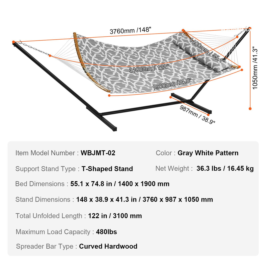 Double Hammock with Stand, Detachable Pillow & Bag
