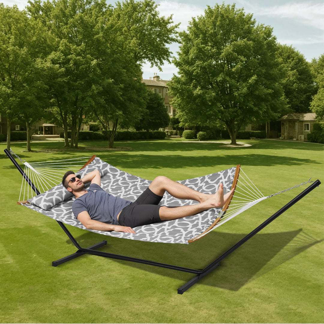 Double Hammock with Stand, Detachable Pillow & Bag