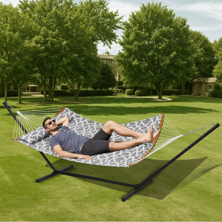 Double Hammock with Stand, Detachable Pillow & Bag