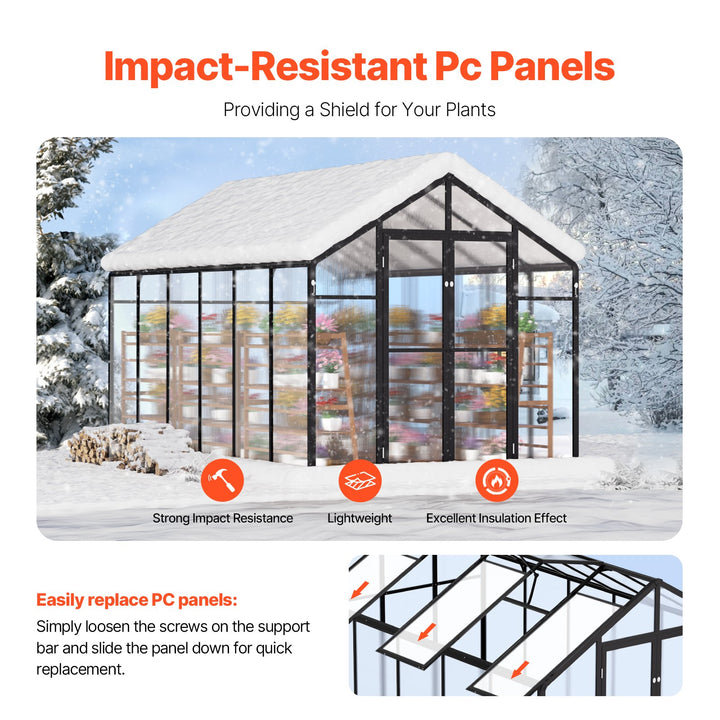 Polycarbonate Greenhouse 8 x 12 Ft Outdoor Walk-in Greenhouse for Garden