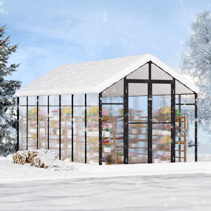 Polycarbonate Greenhouse 8 x 14 Ft Outdoor Walk-in Greenhouse for Garden