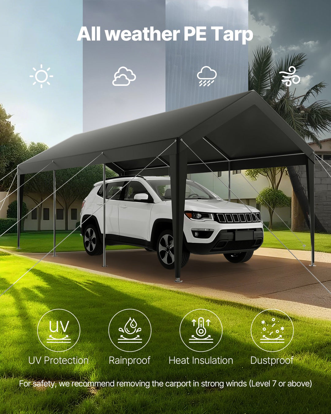 VEVOR Carport Car Canopy 10 x 20 FT Heavy Duty Portable Car Shelter Tent Grey