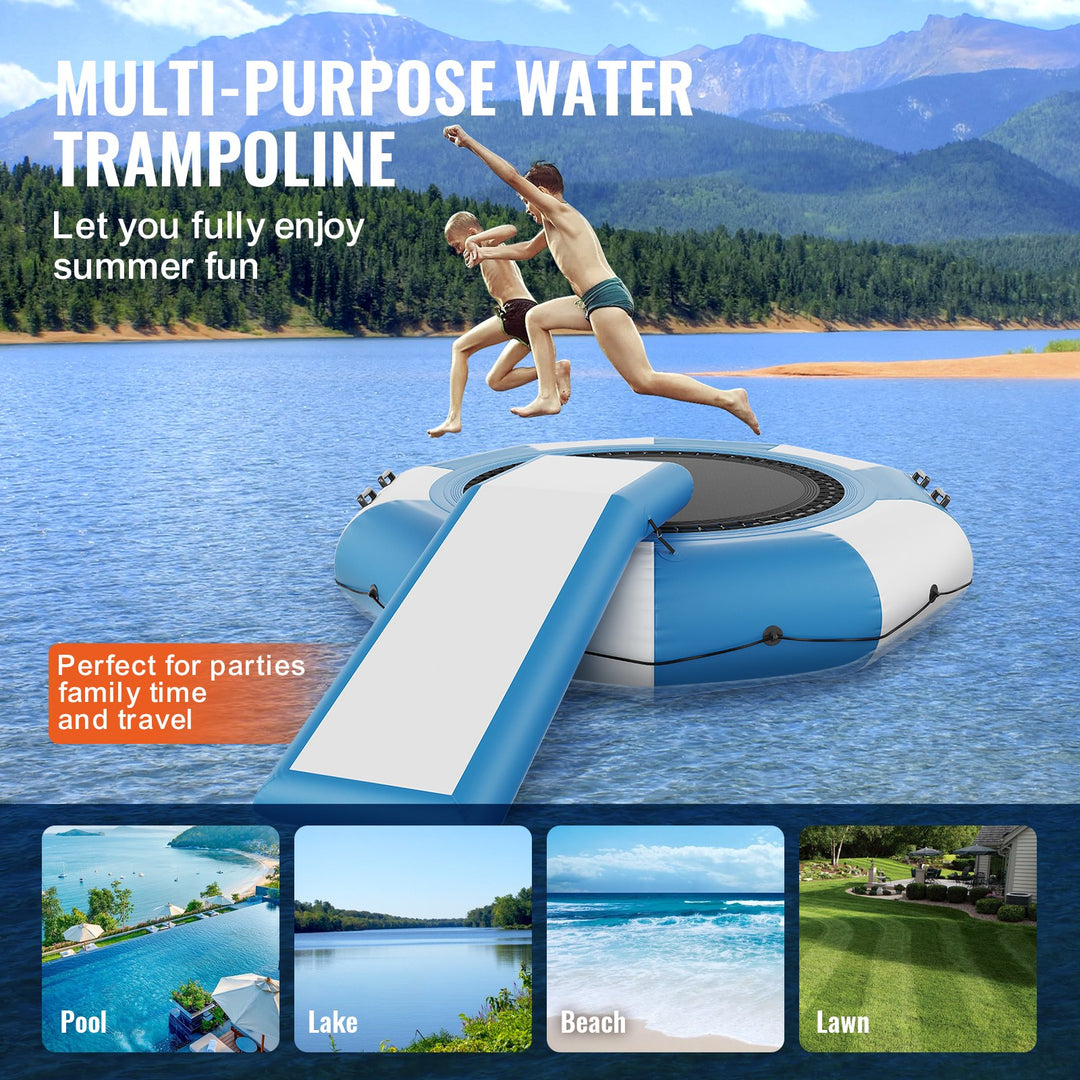 Bouncing Spring Platform VEVOR 10ft Inflatable Bounce Swim Platform with Slide, Ladder & Electr ...