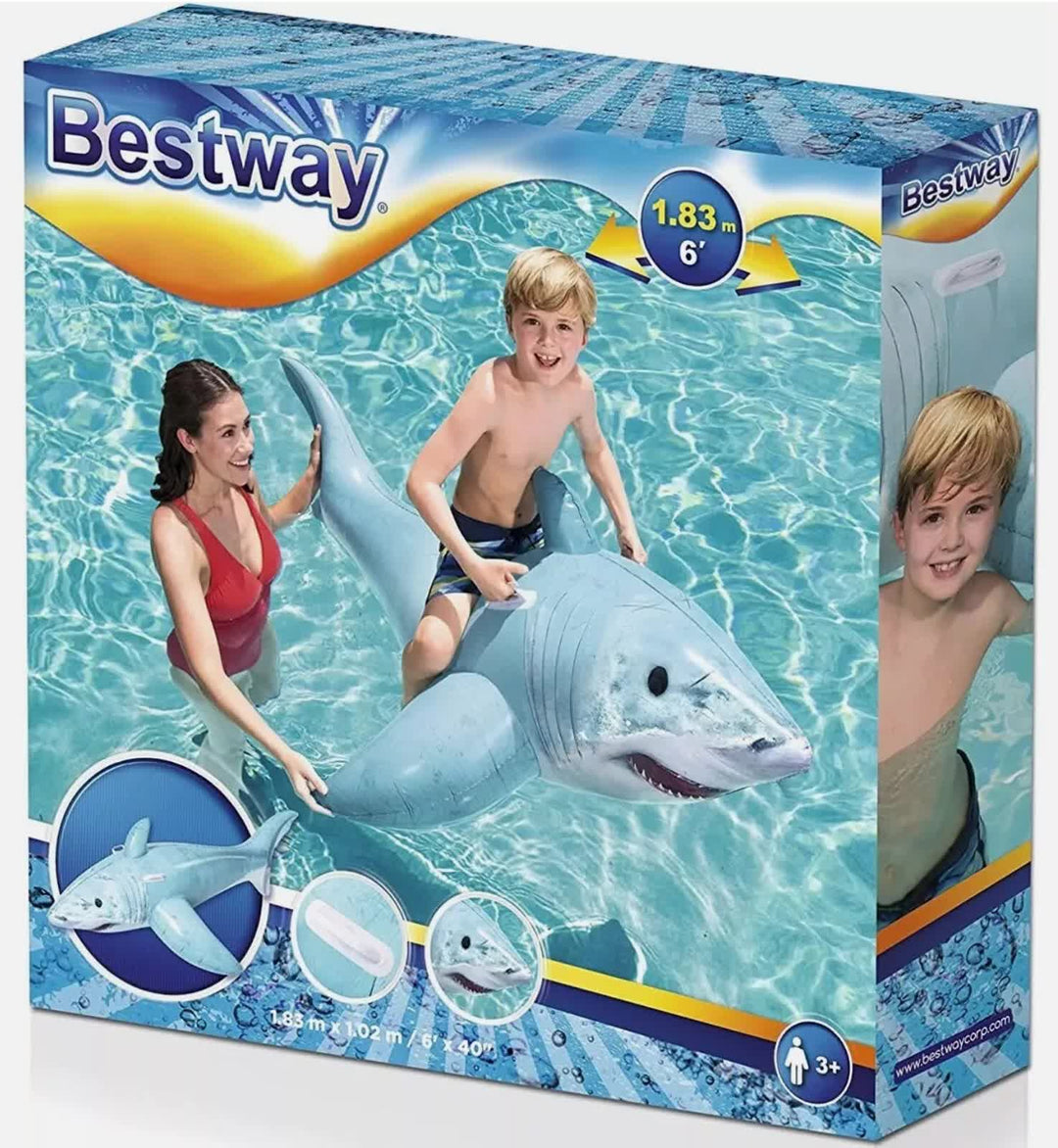 Bestway 1.83m x 1.02m Realistic Shark Pool Float Inflatable Rubber Ride on for Kids