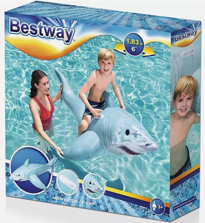Bestway 1.83m x 1.02m Realistic Shark Pool Float Inflatable Rubber Ride on for Kids