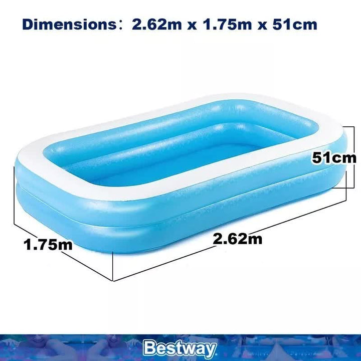 Bestway 2.62m x 1.75m x 51cm Inflatable Family Swimming Pool - Blue