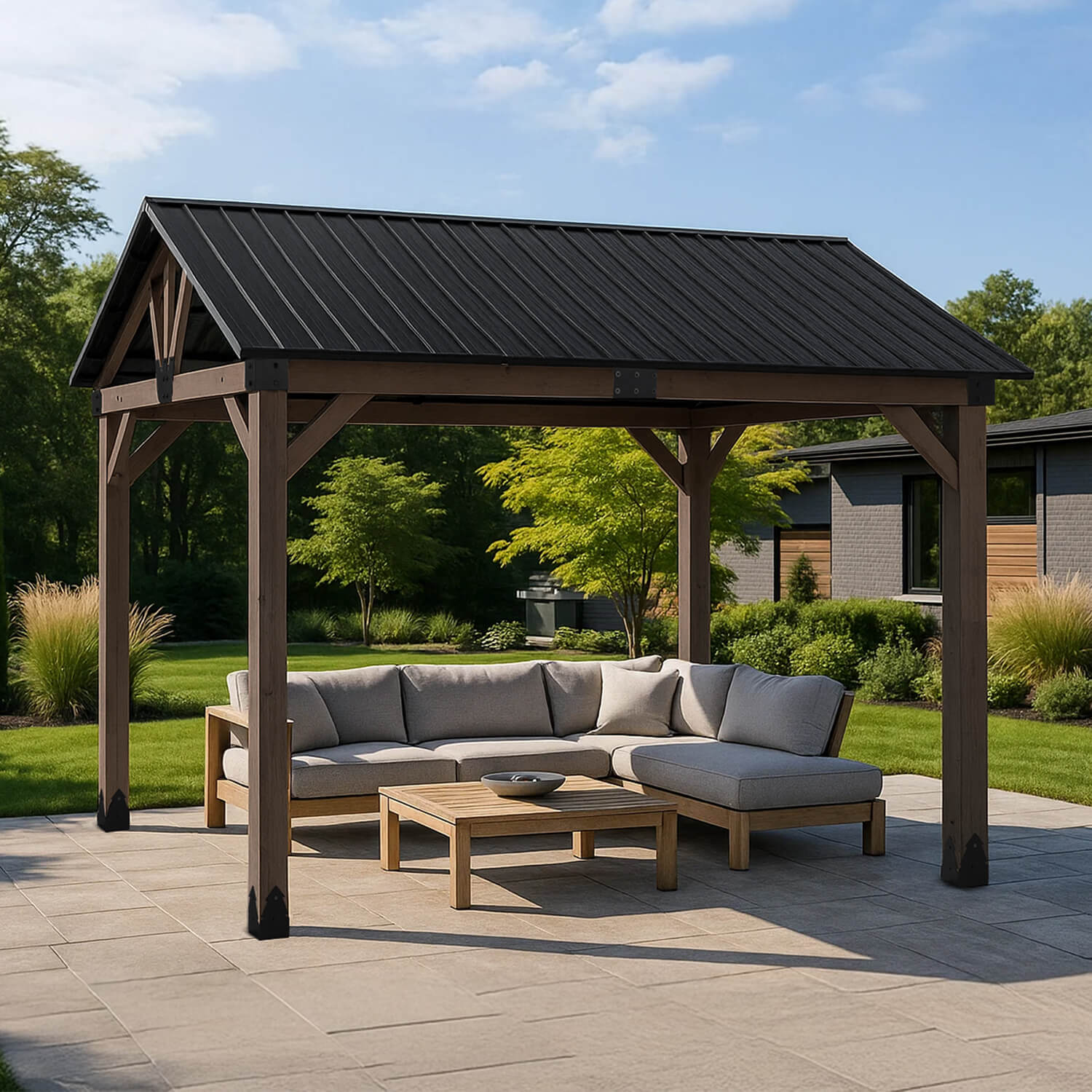 Fremantle 3.6m x 3m Timber & Steel Gable Roof Gazebo by Yardtopia