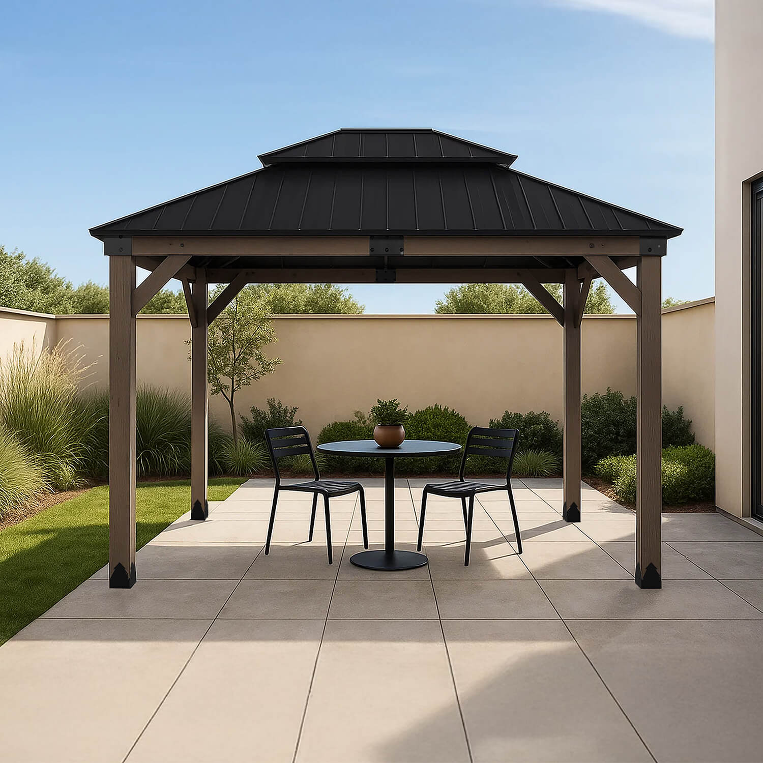 Maryborough 3m x 3m Timber & Steel Double Hip Roof Gazebo - Yardtopia