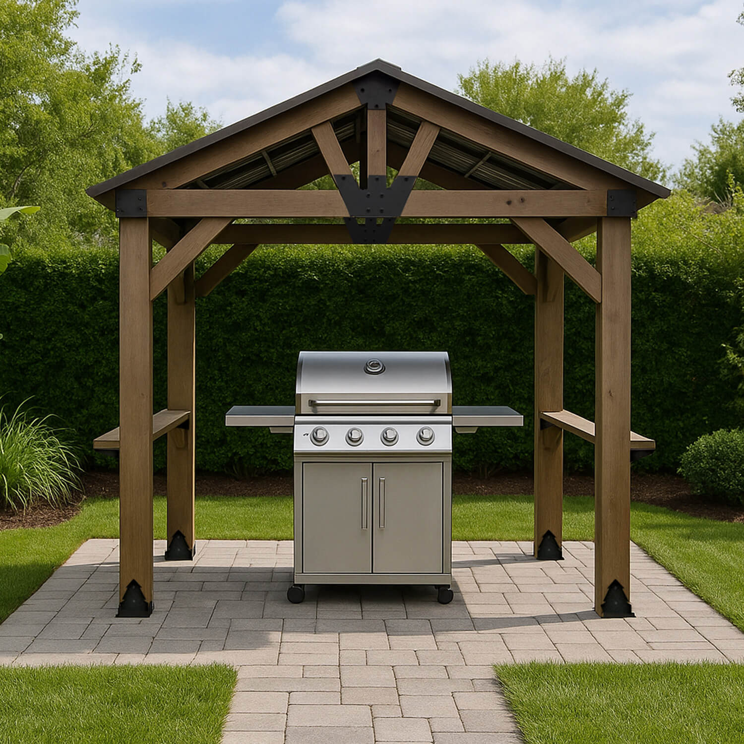 Oslo 2.4m x 1.8m BBQ/Grill Timber & Steel Gable Roof Gazebo by Yardtopia