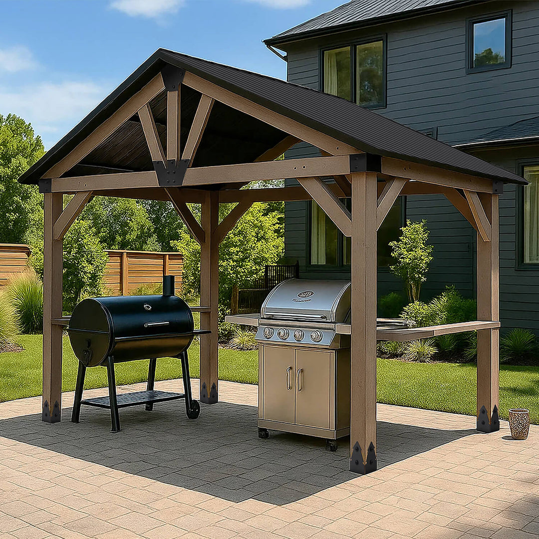 Oslo XL 3.6m x 2.4m BBQ/Grill Timber & Steel Gable Roof Gazebo by Yardtopia
