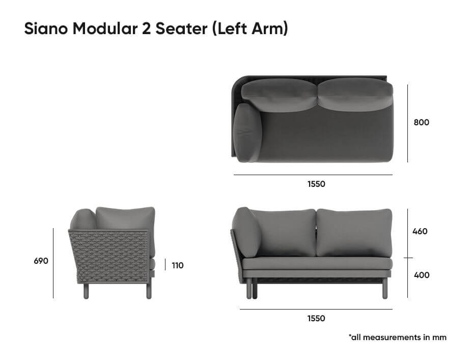 Siano Modular Left Arm 2 Seater - Outdoor (Available in White & Charcoal)