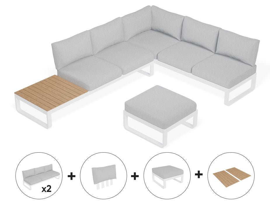 Level Fino Config F: Outdoor Modular Sofa (Avail in Matt Charcoal & Matt White Frame)