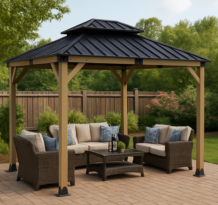 Maryborough 3m x 3m Timber & Steel Double Hip Roof Gazebo - Yardtopia