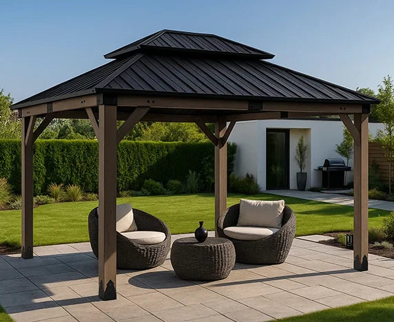 Maryborough 3m x 3m Timber & Steel Double Hip Roof Gazebo - Yardtopia