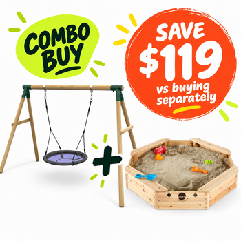 Plum® Spider Monkey Swing Set + Treasure Beach Sand Pit Bundle