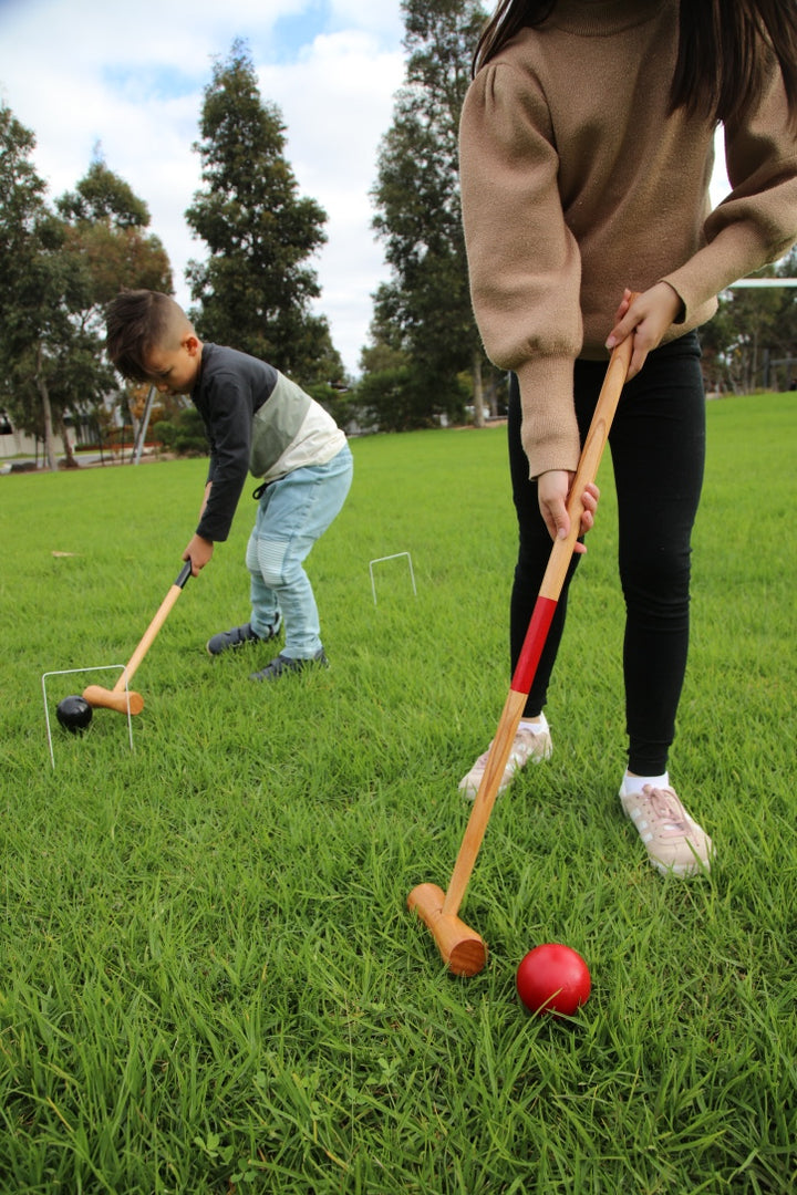Kid's Wooden Outdoor Mini Croquet Set w/ 4 Mallets
