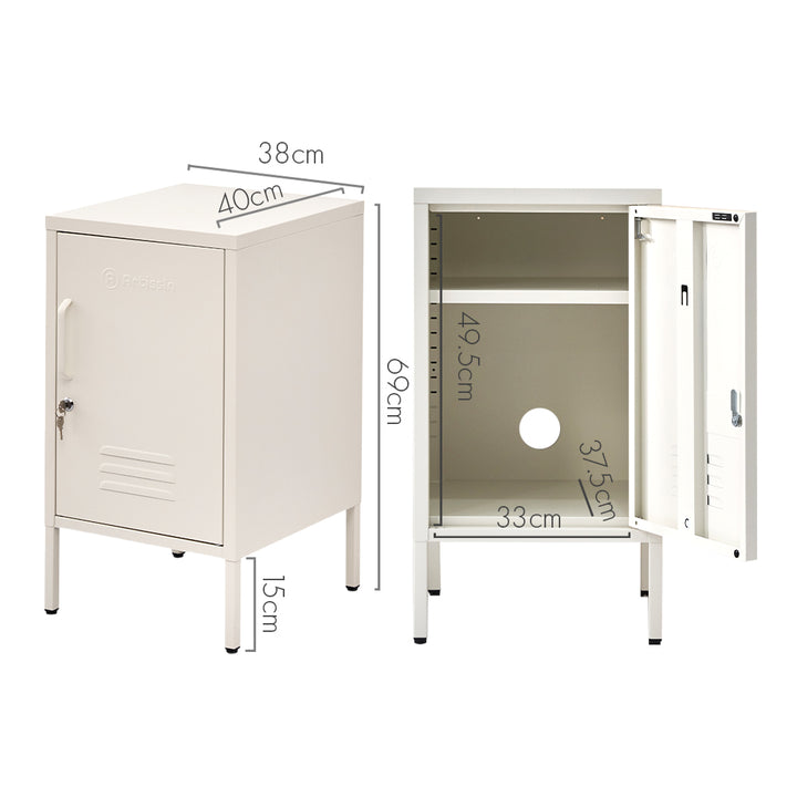 ArtissIn Metal Locker Cabinet Cupboard Bedside Table White