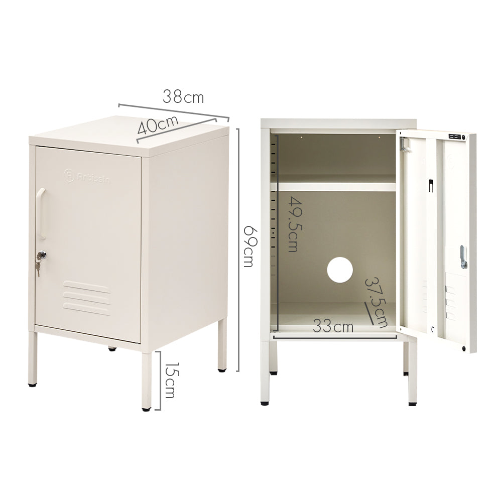 ArtissIn Metal Locker Cabinet Cupboard Bedside Table White