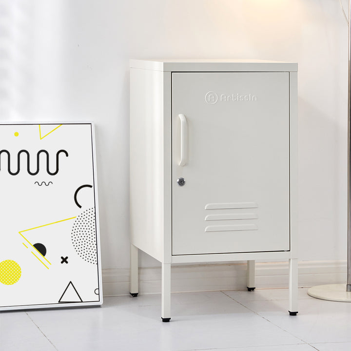 ArtissIn Metal Locker Cabinet Cupboard Bedside Table White